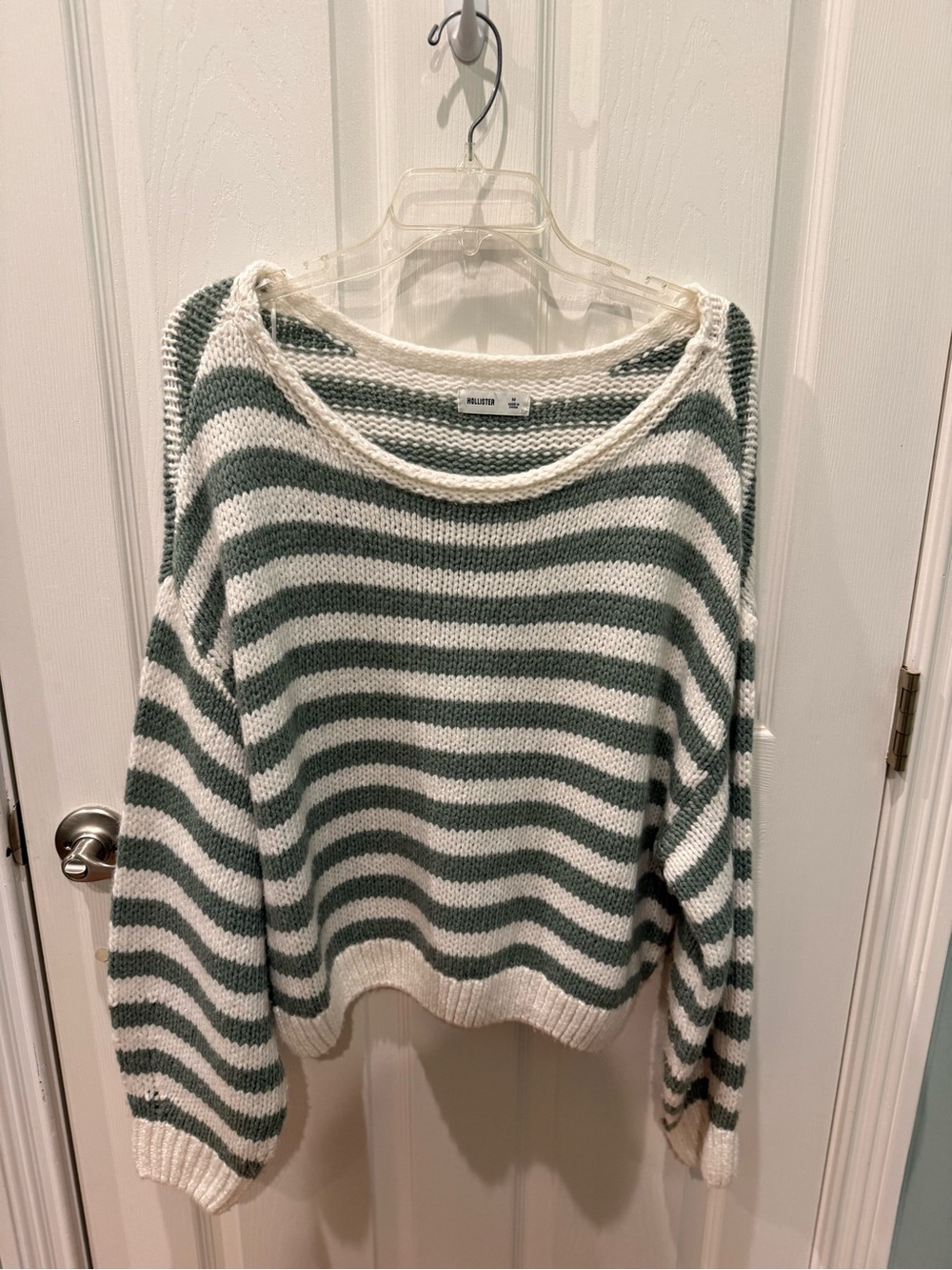 Hollister Striped Scoop Neck Sweater in White and Green